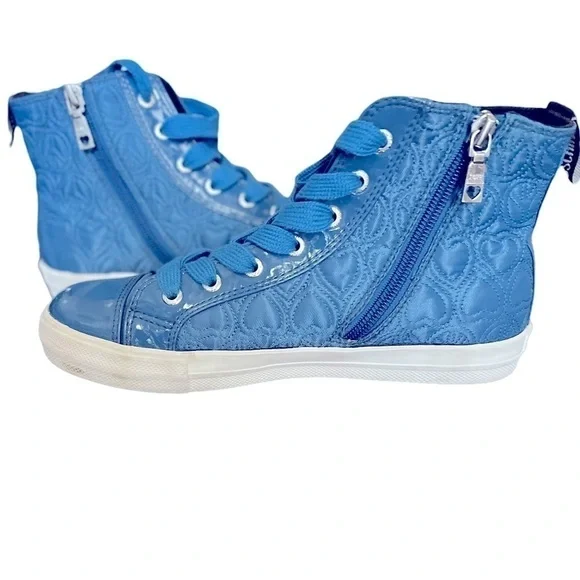 Love Moschino Blue Quilted Hearts Peace Sign High Top Sneakers - Picture 5 of 6